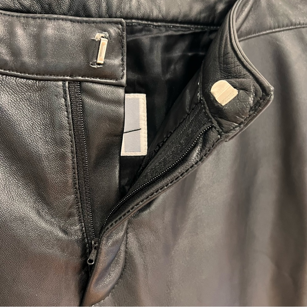 Nicole Miller New York 100% Leather Pants High Rise Straight Leg Black Y2K, 8 - Picture 4 of 14